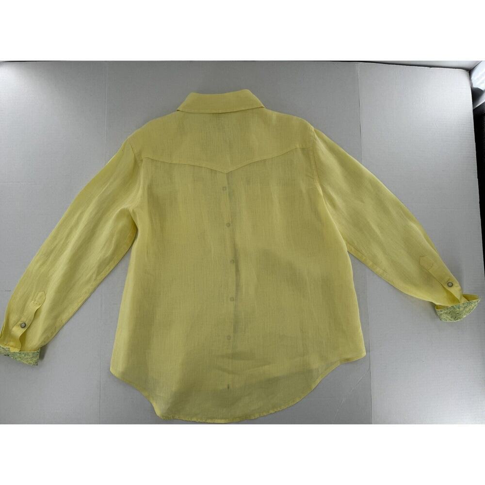 Sundance Pearl Snap Shirt Size M 100% Linen Yellow Western Rodeo Cowgirl​​ - Picture 10 of 14